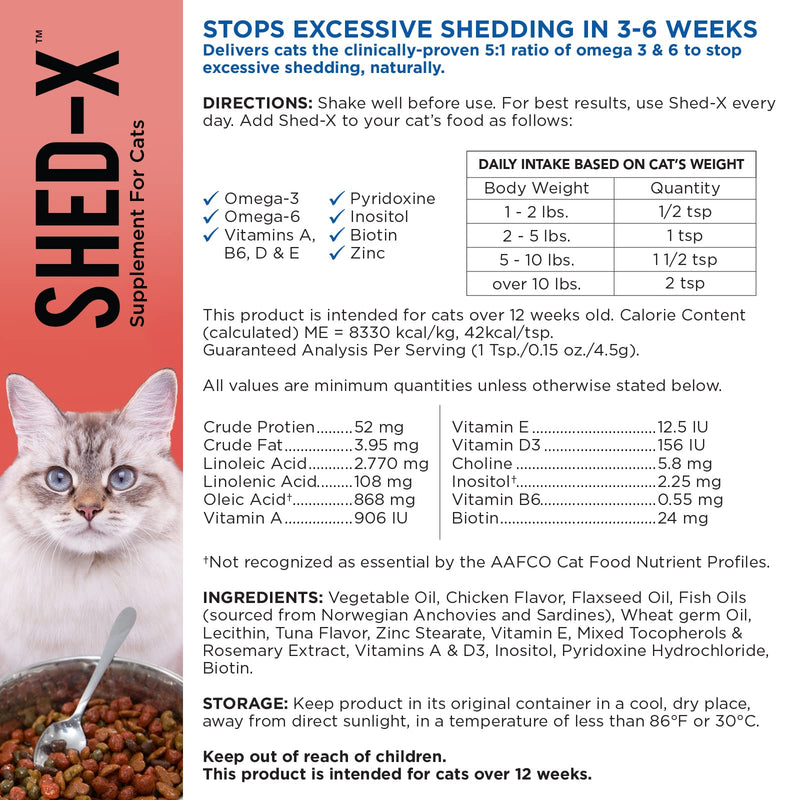 Shed-X Liquid Daily Supplement for Cats, 8 oz – 100% Natural – Eliminates Excessive Cat Shedding with Daily Supplement of Essential Fatty Acids, Vitamins and Minerals - PawsPlanet Australia
