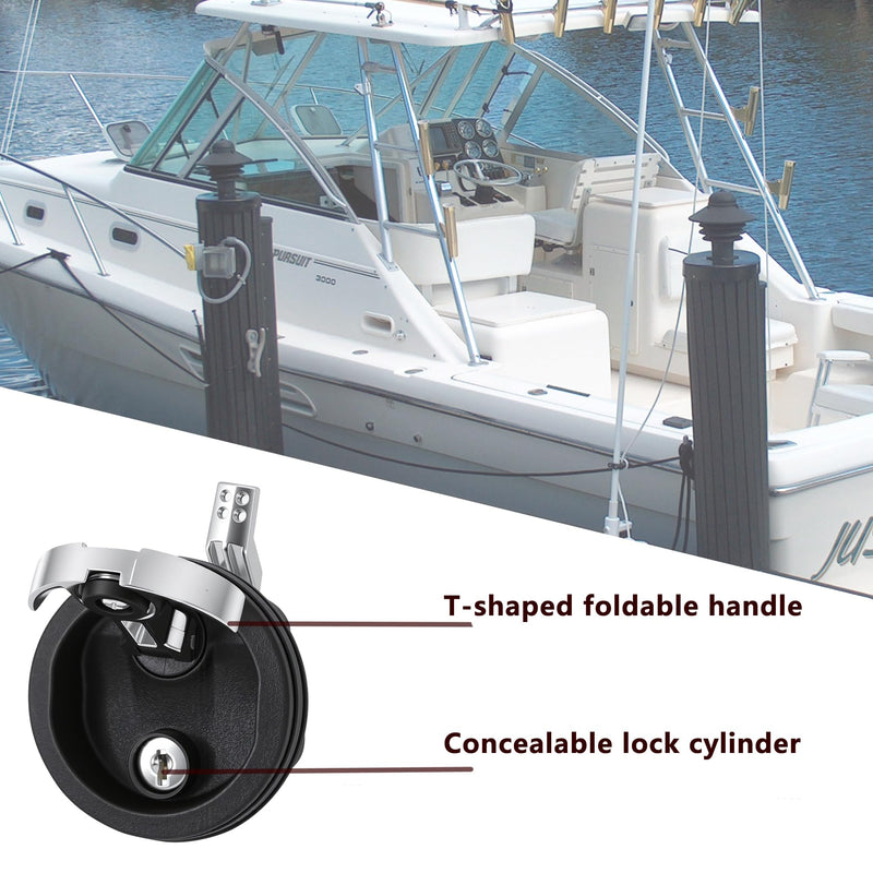 Boat Door Latch Fits 2-1/2" Hole Flush Mount Floor Latches,Marine Grade Nylon T-Handle Locking Latch,Boat Cam Latch black
