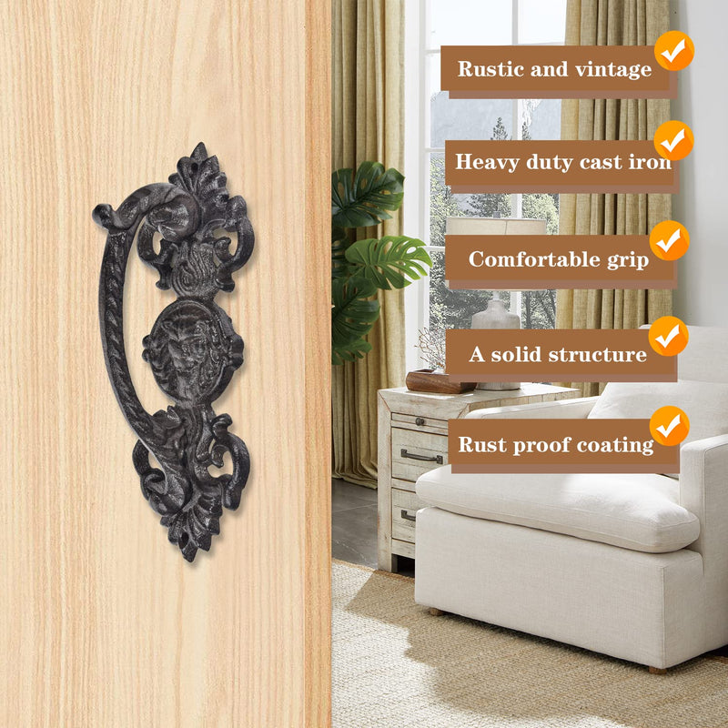 Sungmor 2PC Solid & Sturdy Cast Iron Gate Handles, Heavy Duty 8.7" Long Strong Barn Door Handles, Pretty Rustic Farmhouse Fence Gate Garage Closet Drawer Cabinet Decorative Handles Sliding Door Pulls Flower Pattern-8.7H*3.4W*2.8H(inch)