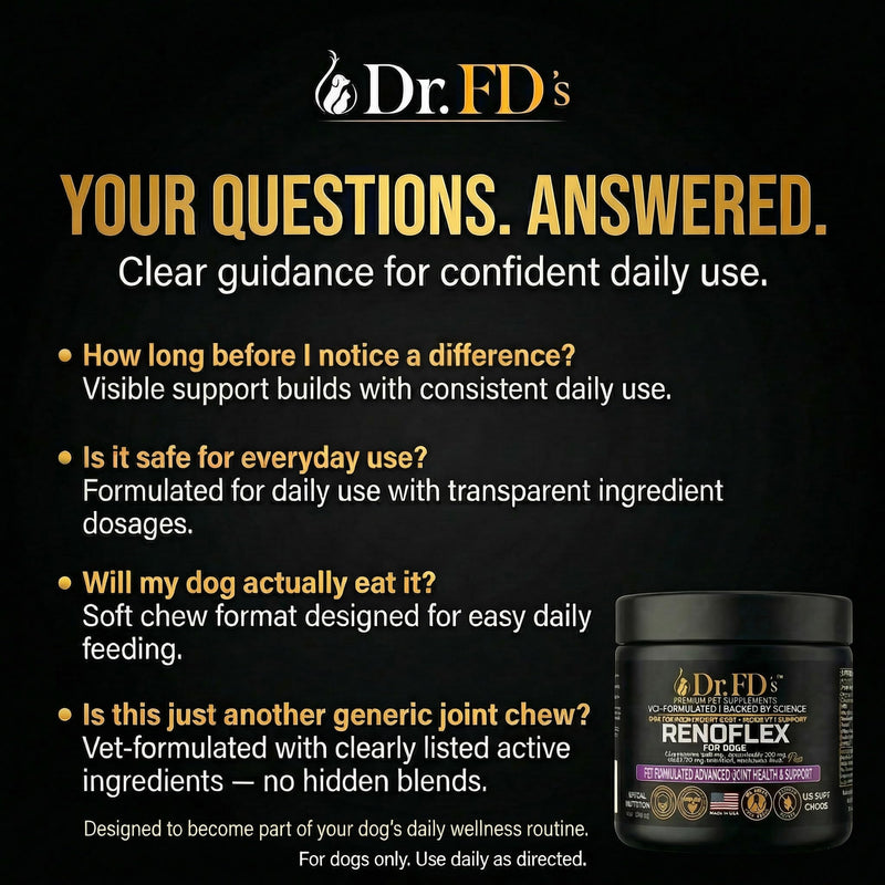 Dr. FD’s RenoFlex Dog Joint Supplement for Medium & Large Breeds, Hip and Joint Support Soft Chews with Glucosamine, Chondroitin, MSM and Turmeric, Daily Mobility Support, 120 Soft Chews