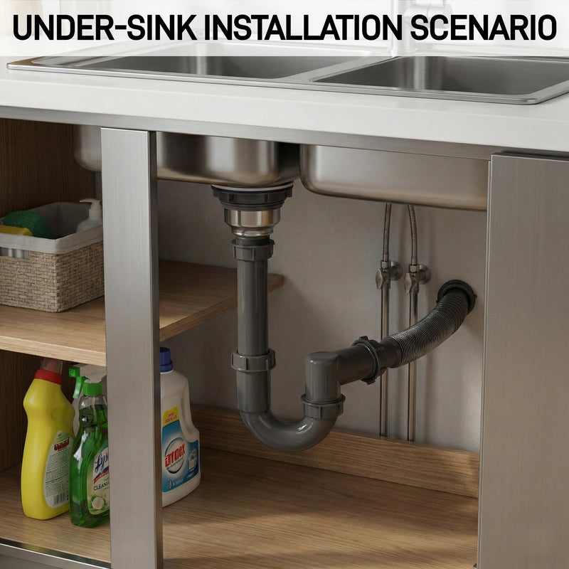 Complete Kitchen Sink Drain Kit with 3-1/2 Inch Strainer Assembly, 1-1/2" P-Trap Plumbing Pipe, Universal Flexible Drain for Wall or Floor Outlet, Includes Basket, Gaskets & Tailpiece