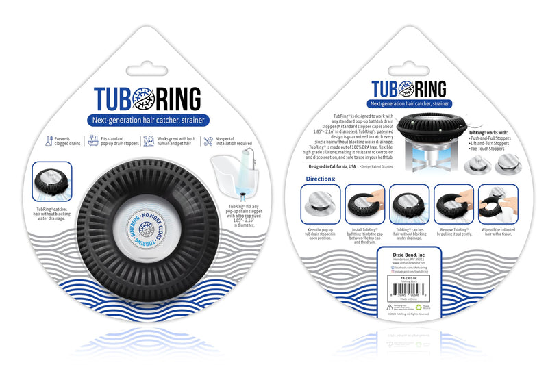 TUBRING The Ultimate Tub Drain Protector Hair Catcher/Strainer/Snare (Black) Black