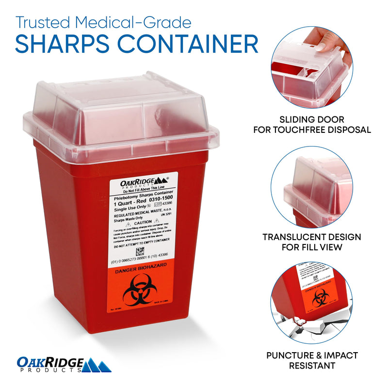Oakridge Products Sharps Container for Home Use and Professional 1 Quart (3-Pack), Biohazard Needle and Syringe Disposal, Small Portable Container for Travel, CDC Certified 3