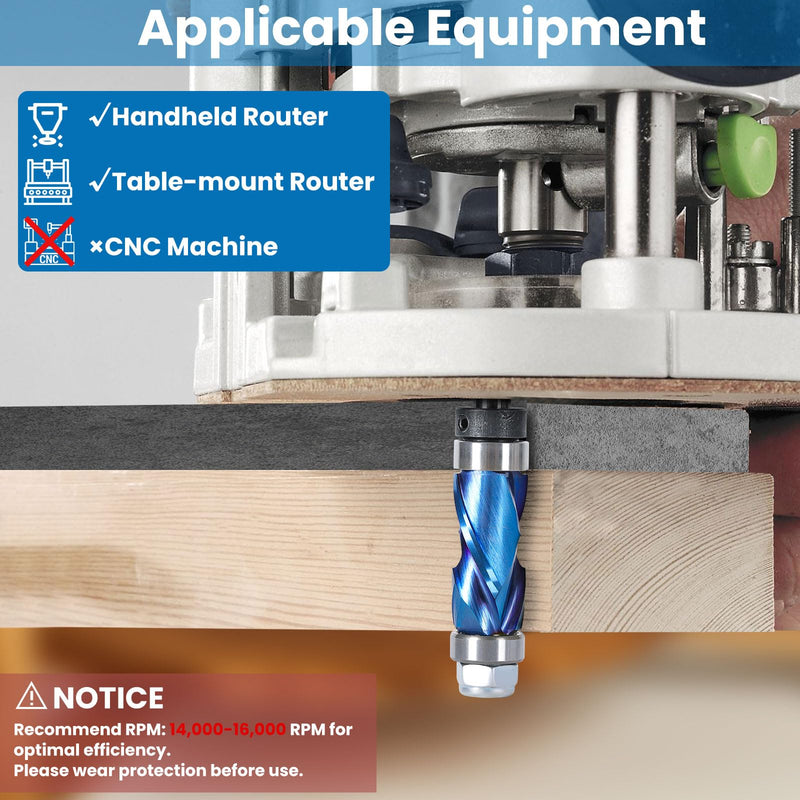 Compression Flush Trim Router Bit with Top & Bottom Bearing, 1/4” Shank, 1/2“ Cutting Dia Pattern Template Flush Cut Solid Carbide Router Bit for Woodworking Trimming Top+Bottom Bearing