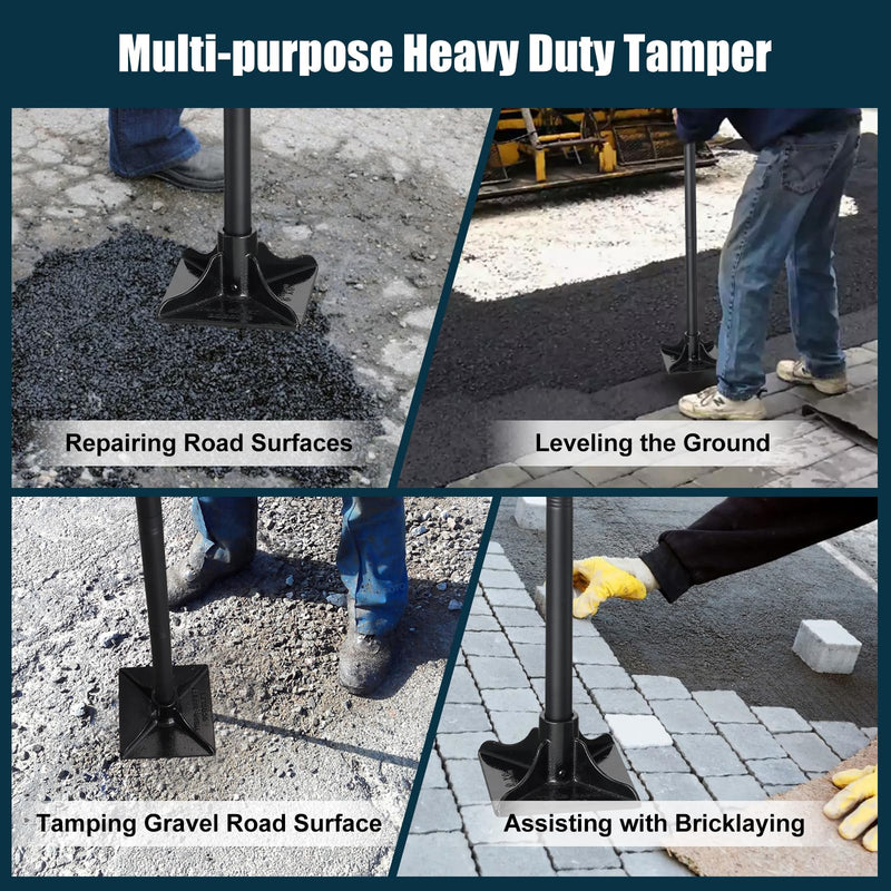 Steel Tamper Tool, Heavy Duty Garden Ground Steel Tamper Tool Kit Long Handle 58 Inch, 8x8” Square Dirt Hand Tamper Landscaping Garden Tools for Leaving Soil, Sand, Gravel, Asphalt, Driveway