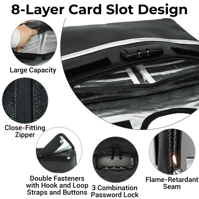 6200°F Fireproof Document Bag with Lock, 15x 11.8 Inch Fire Proof Bag for Documents with Zipper, Water Resistant Fireproof Envelope with Reflective Strip, Fireproof Money Bag Pouch Black 15 x 11.8 inch / Inside Size 14 x 10.8 inch