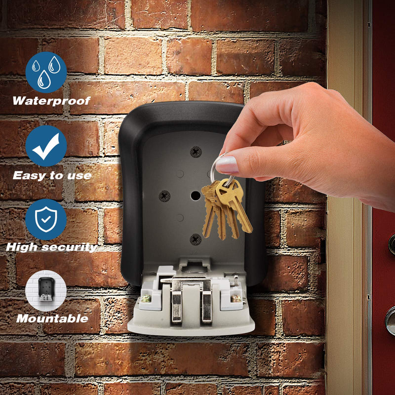 Key Lock Box, Combination Lock Box Wall Mounted Waterproof Key Storage Lock Box for Outdoor & Indoor 5 Keys Capacity Re-Settable Code 1 Pack