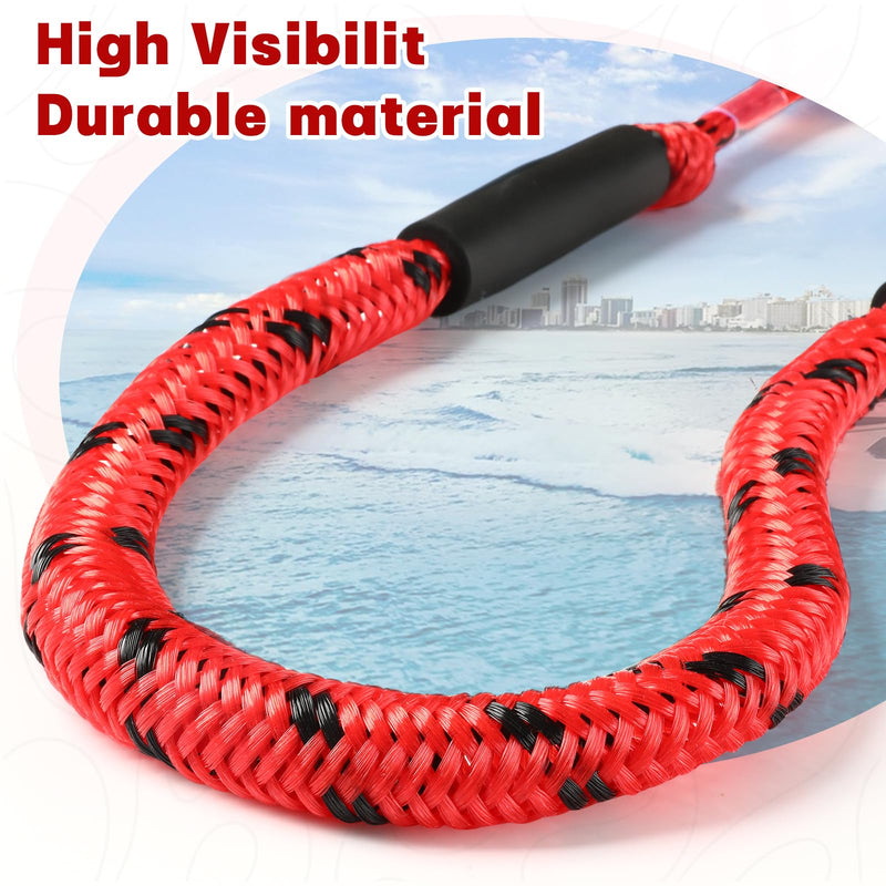 3FT Bungee Boat Dock Lines for Docking, Braided PE Marine Mooring Lines with 316 Stainless Steel Clips, UV & Abrasion Resistant Boat Accessories,Boat Dock Ropes for Watercraft (Red Black) red black