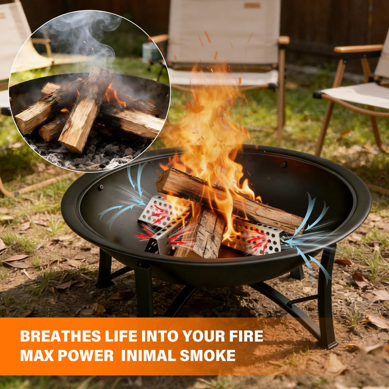 Fire Pit Grate 2-Pack, Stainless Steel Portable Fire Grate for Camping & Backyard, Honeycomb Airflow Design for Less Smoke & Hotter Burn, Nestable Fire Pit Insert