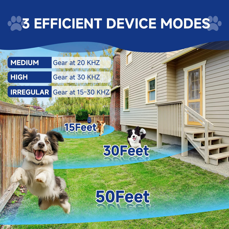 15-30kHz Adjustable Dog Bark Deterrent Devices with IPX5 Waterproof, 2-in-1 Fast Charging Anti Barking Silencer - Ideal for Outdoor and Indoor 1PACK-BLUE