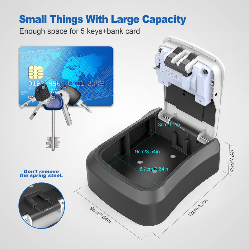 Key Lock Box for Outside, Portable Waterproof Wall Mounted Resettable 4-Digit Combination Key Storage Lockbox, 5 Keys Capacity Key Safe Lock Box for Home,Garage, Office (Without Shackles) Without Shackles