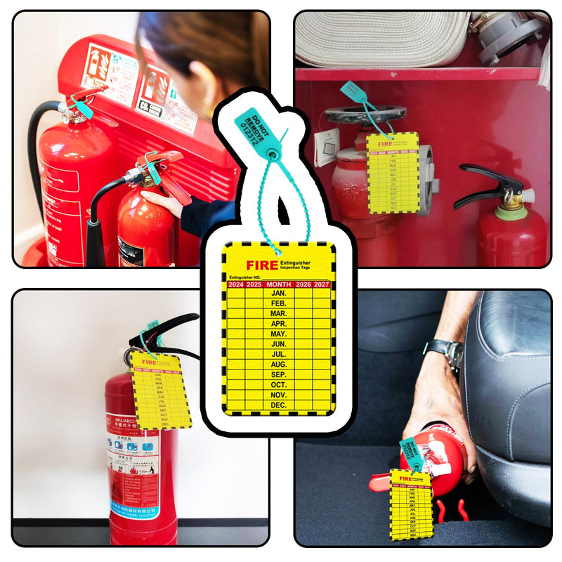 30 Sets Fire Extinguisher Tags Monthly Inspection Tear-Resistant Numbered Plastic Tamper-Evident Cable Ties Easy to Punch Includes Handheld Hole Puncher Blue