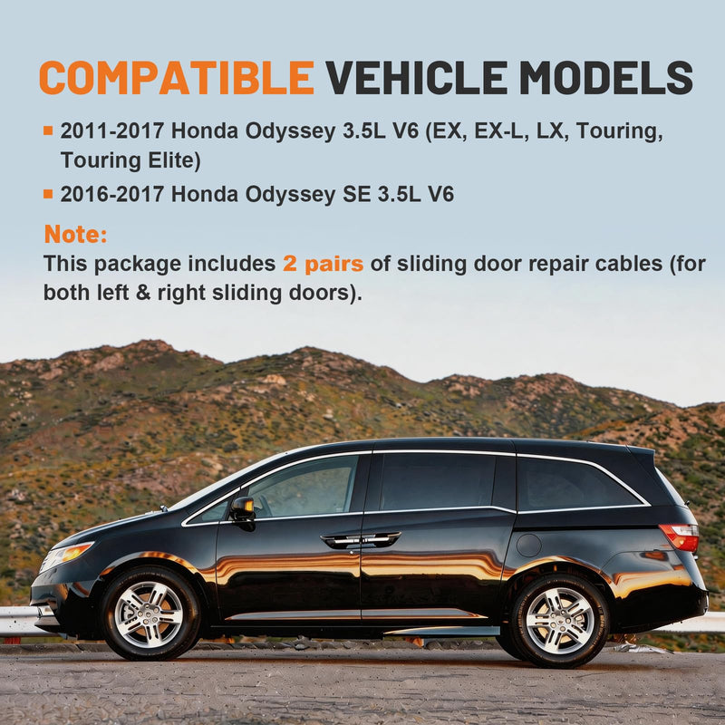 2 Pairs 72546TK8A01 Power Sliding Door Cable Kit with Pulley Wheel Fit for 2011-2017 Honda Odyssey 5 Door LX EX EX-L Touring 3.5L V6 SOHC, Left & Right Side 72546-TK8-A01, 72546 TK8 A01(No Motor)