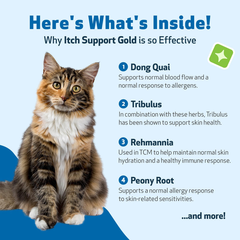 Pet Wellbeing Itch Support Gold for Cats - Occasional Itching, Scratching, and Hot Spots, Environmental and Seasonal Allergies, Dong Quai - Veterinarian-Formulated Herbal Supplement 2 oz (59 ml) 2 fl oz (59 ml)
