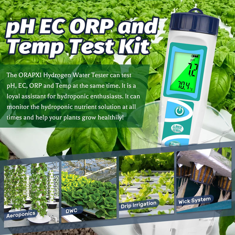 Hydrogen Water Tester pH Meter for Drinking Water Multi-Functional pH H2 ORP TDS EC Temp Tester Accuracy Dissolved Hydrogen Tester pH PPM EC Meter for Household Water Hydroponics Pool