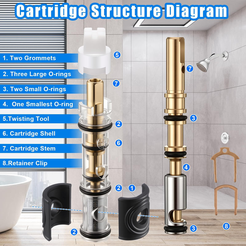 Shower Trim Kit,Compatible with Moen T470 Chateau Shower Trim Kit for 1225 Trim Kit,With 1225 Replacement Cartridge,104421 Removal Tool,Escutcheon,Tubes,Shower handle and Screws,Chorme