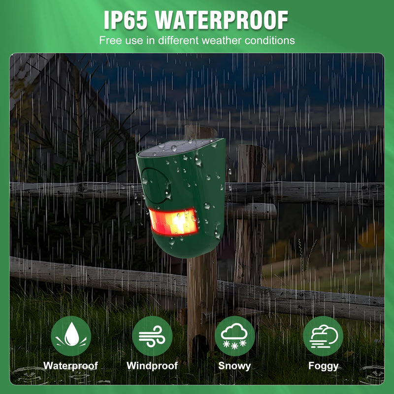 ChunHee Solar Motion Sensor Alarm Outdoor 4 Working Mode Motion Activated Alarm 129dB Loud Sound Noise Maker IP65 Waterproof Motion Detector with Strobe Light for Yard Farm Garden 4PC