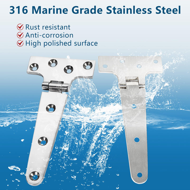ORLANG 316 Stainless Steel Boat Hatch Hinges, Polished Marine Hinge,Marine Boat Hatch Heavy Duty Hinges with Screws for Boats, Yachts, Doors, Deck,Windows, Cabinets(2/4/8 Pack) 6 x 3 Inch-4Pack