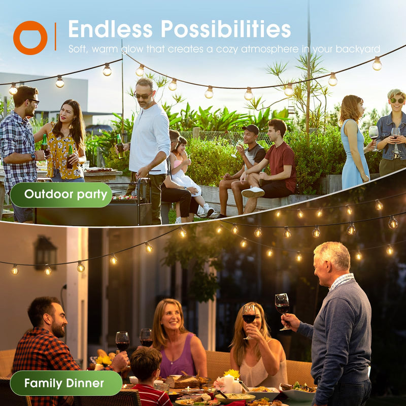 addlon 56FT(50+6) Solar String Lights Outdoor with Remote, 27 Shatterproof G40 Bulbs, Solar Powered & USB Charging Patio Lights, Dimmable Waterproof Solar String Lights for Outside, Camping, Backyard 50FT
