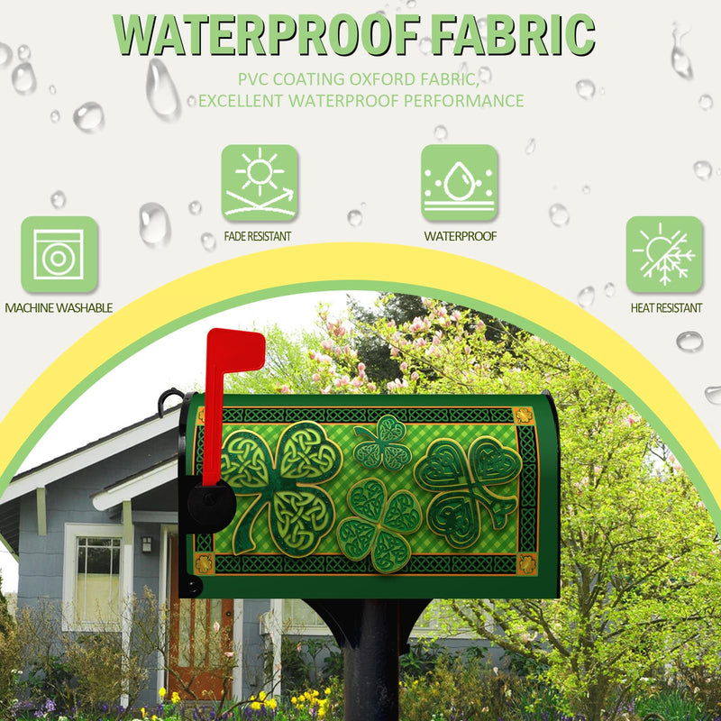 St Patrick Day Mailbox Covers Magnetic Standard Size Green Shamrocks Good Luck Four Leaf Clover Mailbox Wraps Happy St. Patrick's Day Mailbox Post Cover Waterproof Mailbox Decor 21x18 Inch 21x18inch St Patrick Shamrocks Mailbox Cover