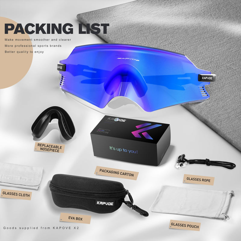 KAPVOE Cycling Glasses Mountain Bike Sunglasses MTB Windproof Motorcycle Goggles Men Women Triathlon Sports Running - K2 Black Blue
