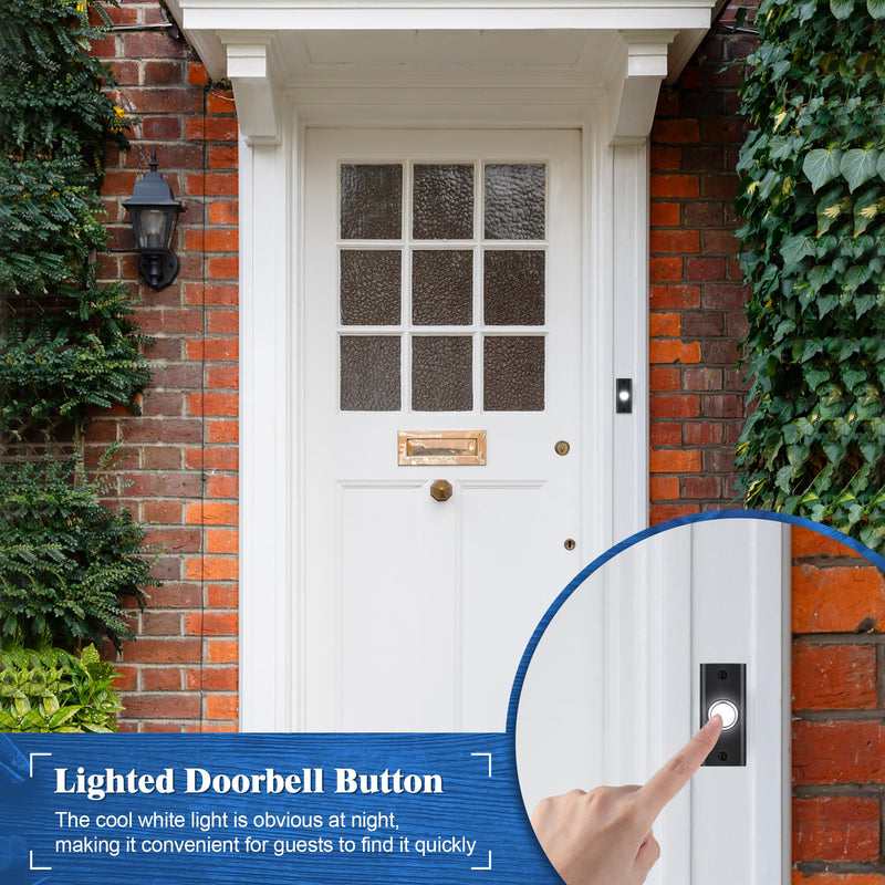 Dreyoo 2 Pack Lighted Doorbell Button Replacement, Easy to Install Wired Doorbell Button Push Door Bell Ringer Kit Round Rim with Lighted Center, White Light(Silver) Silver