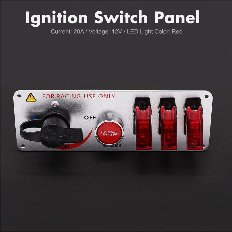 Ignition Switch Panel Kit, 12V Engine Start Push Button 5 in 1 Ignition Control Panel Carbon Fiber LED Ignition Toggle Switches for Race Car Sport Competitive 5 Gang Carbon Fiber