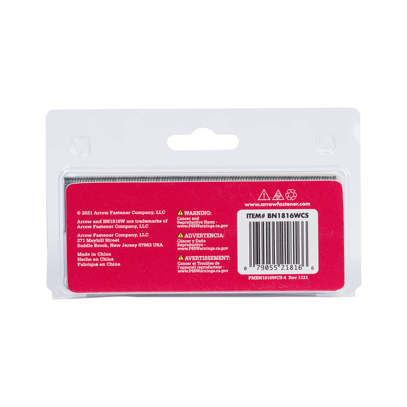 Arrow BN1816WCS 18-Gauge Steel Brad Nails for Molding, Cabinets, Framing, Trim, and Finishing, Safe to Use with Electric or Battery Powered Nailers, 1-Inch, 2000 Pack