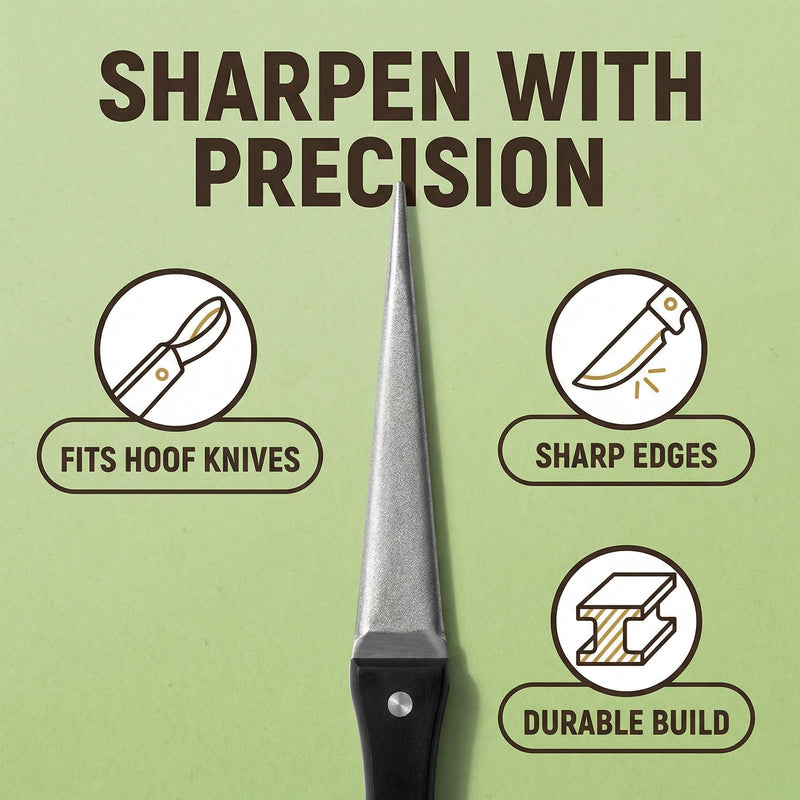 Hoof Knife Sharpening Rod - 10” Professional Honing Steel for Farrier & Farm Knives with Ergonomic Solid Wood Handle & Protective Sheath