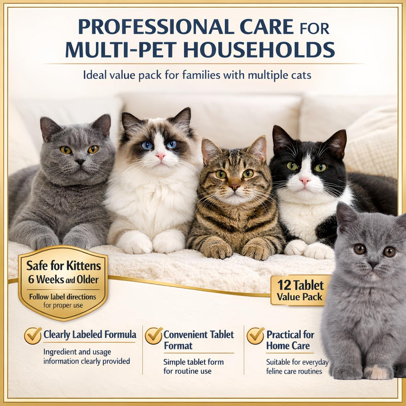 Cats & Kittens Dewormer Tablets, 6 Weeks and Older, Broad-Spectrum Chewable Formula, Praziquantel-Based
