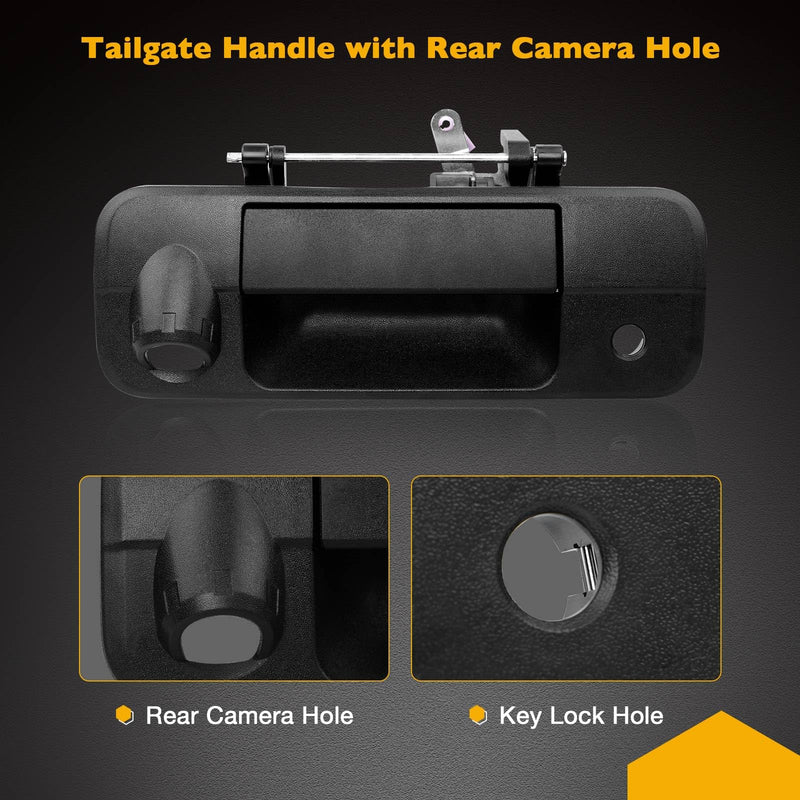 Gledewen 81214 Metal Upgraded Tailgate Handle Liftgate Latch Handle with Rear Camera Hole, Compatible with 2007-2013 Toyota Tundra, Replaces# 690900C051 Metal Tailgate