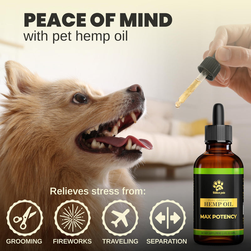 Billion Pets - Hemp Oil for Dogs and Cats - Helps with Anxiety, Pain, Stress, Sleep, Arthritis, Seizures Relief - Hip and Joint Support - Calming Drops 2 Pack