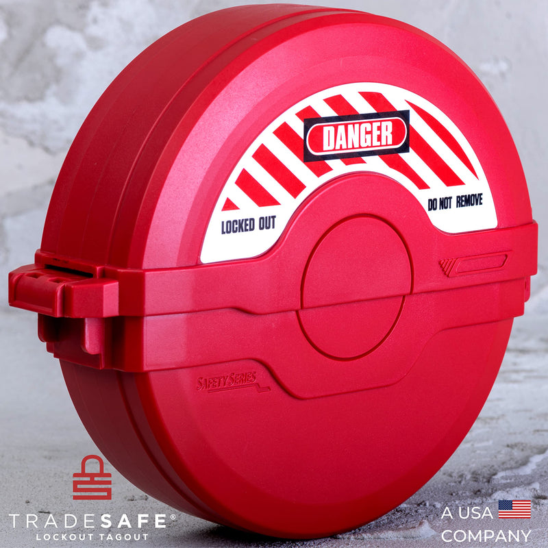TRADESAFE Gate Valve Lockout - Lockout Tagout Valve for 5 inch to 6-1/2 inch Diameter Handles, OSHA Compliant Gas Lock, Impact Resistant Propane Tank Lock 5" - 6-½" Red