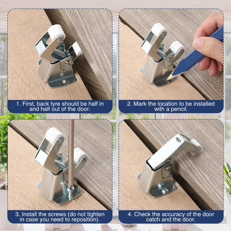 Dreyoo 1 Pack Screen and Storm Door Catch, 1-3/4 inch wide base with 1-5/8 inch Projection, Screen Door Spring Loaded Catch for Hinged Swinging Doors, Cabinets and Cupboards Doors Zinc Plated (Sliver) Sliver