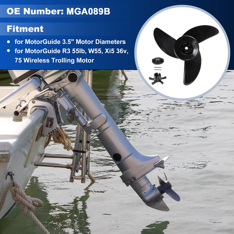 MGA089B 3-Blade Trolling Motor Propeller for MotorGuide 3.5" Motor Diameters, Machete III Outboard Boat Prop for MotorGuide R3 55lb, W55, Xi5 36v, 75 Wireless Trolling Motor