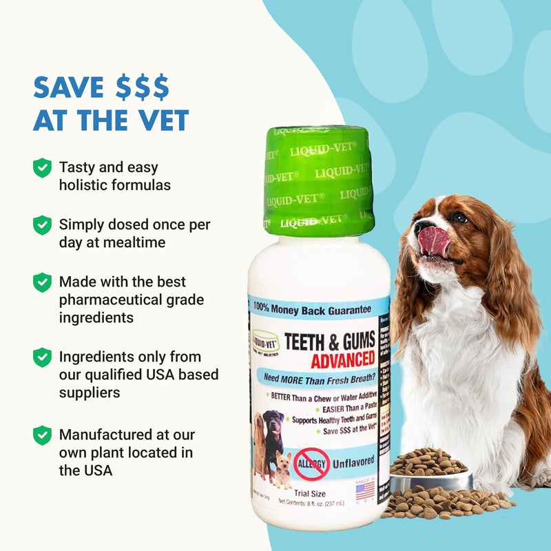 LIQUID-VET Ultimate Dog Dental Care Solution: Teeth Cleaning & Plaque Remover Food Additive - Fresh Breath Mouthwash, Tartar Control, and Gum Health Support - Premium Pet Product Unflavored 8 oz