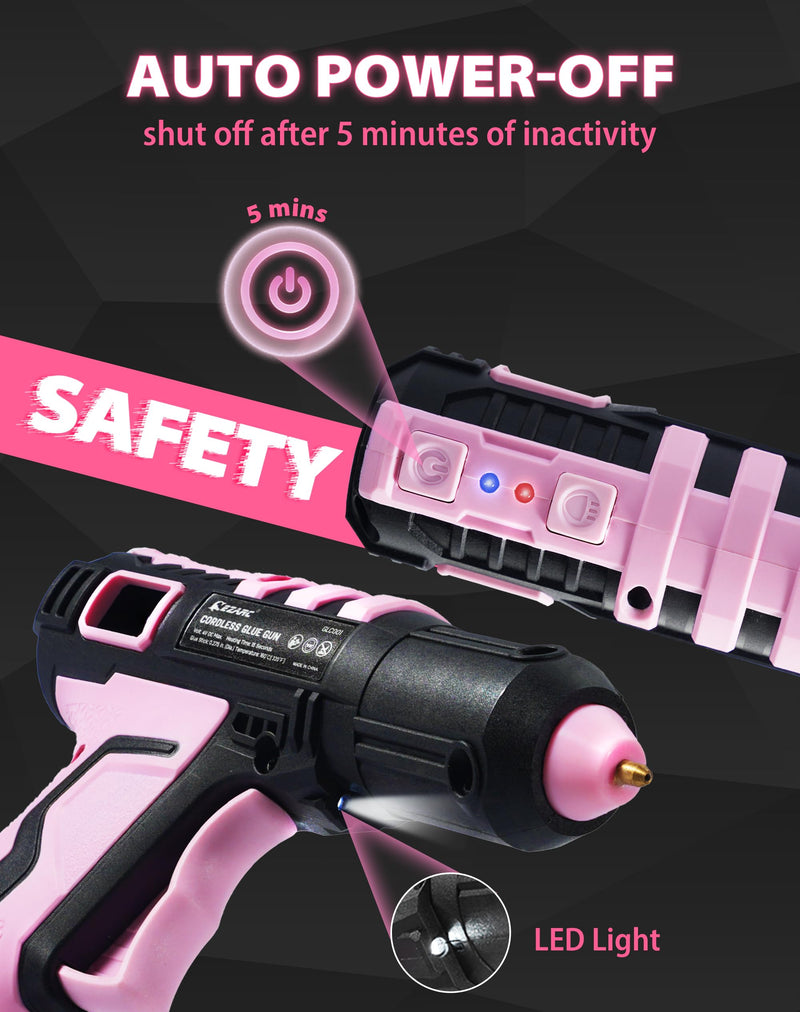 EZARC Cordless Hot Glue Gun, 15s Heating Fast Glue Gun Kit with 30 Pcs Mini Glue Gun Sticks, Automatic-Safety-Power-Off, Built-in 2500 mAh Lithium-ion for Art, Crafts, Decorations, Home Repairs Pink