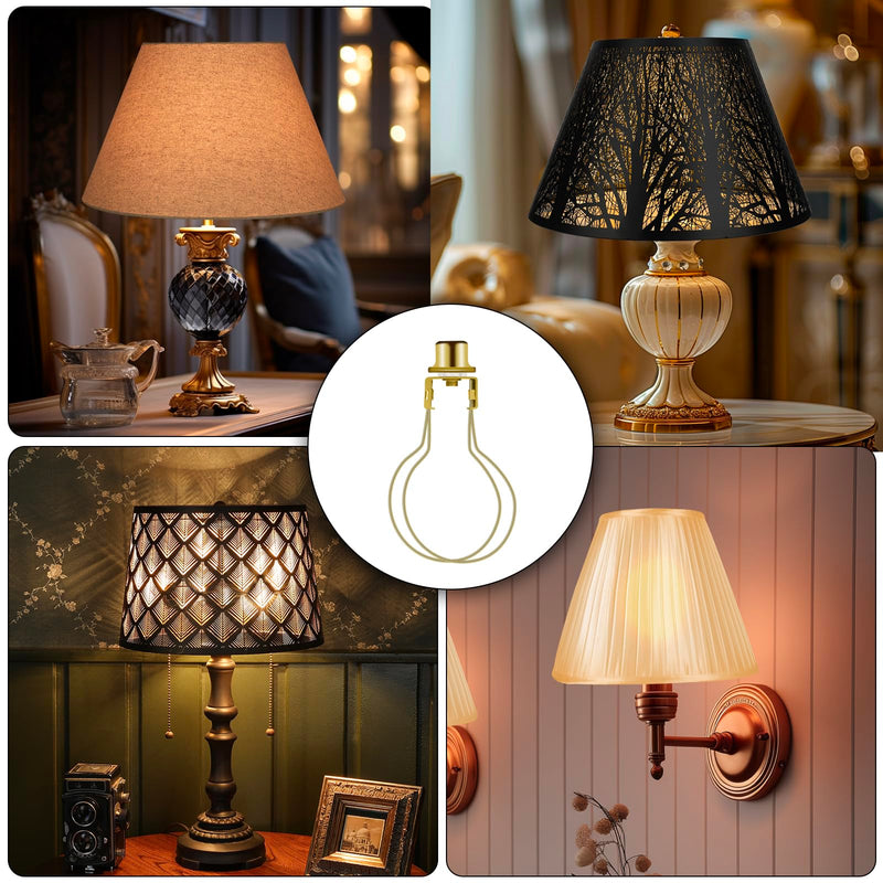 2 Pack Round Lamp Shade Light Bulb Clip Adapter, ALUCSET Lampshade Holder Clip on with Lamp Shade Attaching Finial Top Bracket Holder Support Fitter Parts Converter (Set of 2, Gold)