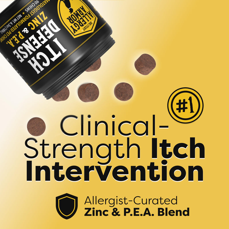 Doc Itchy: Allergy Armor Itch Defense Dog Pet Chews | Clinical-Strength Medical Zinc + P.E.A. | Vit E & Rosemary Extract | Reduce Itch & Pain Suffering | Control Allergy | Food Allergy Safe | 90 count - PawsPlanet Australia
