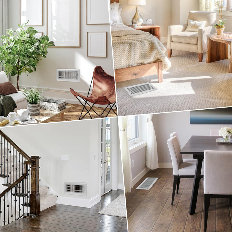 4" x 10" Floor Register - Heavy Duty Steel Walkable Floor Vents - Easy Adjust Air Supply Lever - Vent Covers for Home (White) 4x10 Inches White