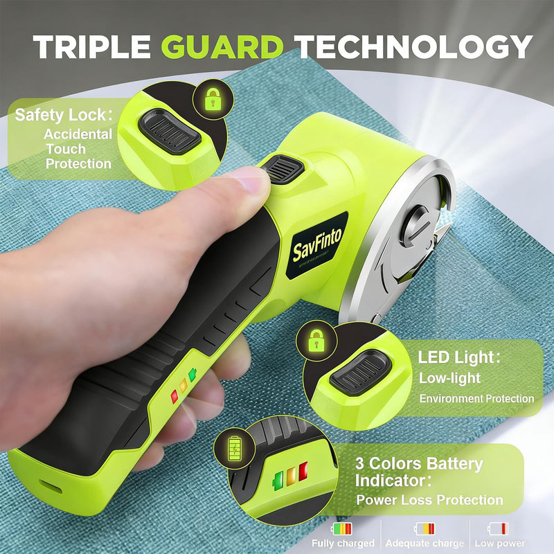 Electric Scissors with LED Light - Brushless Motor, Tungsten Steel Blade for Cloth, Cardboard, Leather, Carpet Cutting