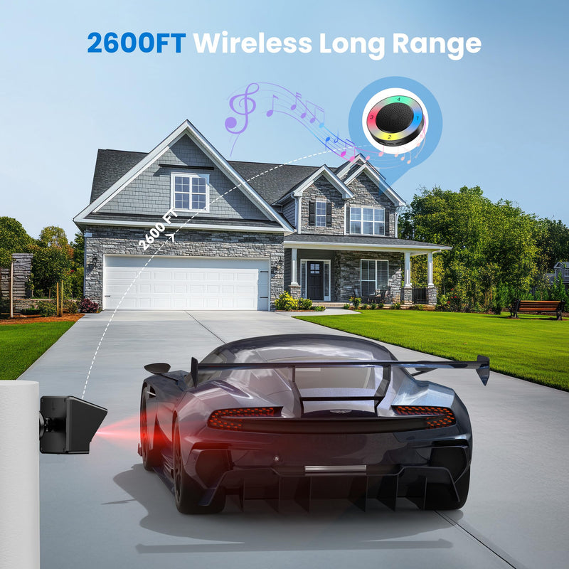 TECKNET Solar Wireless Driveway Alarm with 2600FT Long Range & 36 Melodies & 5 Volumes and Supports 4 Zones Weatherproof Motion Sensor Alarm to Protect Inside/Outside Property (1 Receiver 1 Sensor) RGB Receiver and Sensor