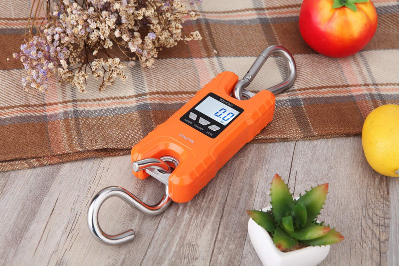 Klau Portable Mini Crane Scale 500 kg / 1000 lb Heavy Duty Digital Hanging Scales LCD Display with Backlight for Home Farm Market Fishing Hunting Orange