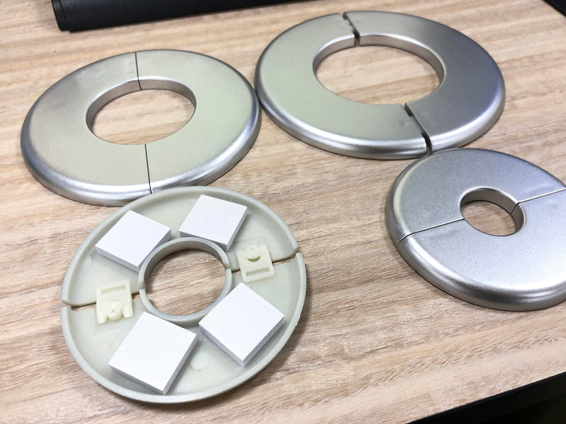2 Pcs Wall Split Flange, ABS Round Self-Adhesive Escutcheon Plate Buckles Design for 2"/51mm,Silver Round 2"/51mm