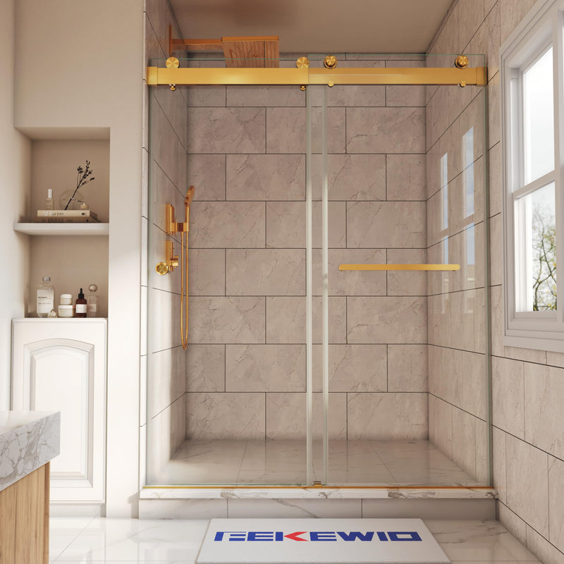 Glass Shower Door Handle 20 inches Round Corner Single Side Towel Bar 304 Stainless Steel for 1/4" to 1/2" Thickness Glass - Brushed Gold 20 inch Rectangle Handle