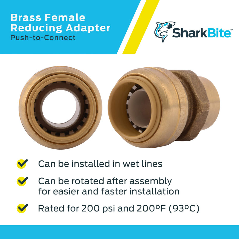 SharkBite 3/4 Inch x 1/2 Inch FNPT Adapter, Pack Of 6, Push To Connect Brass Plumbing Fitting, PEX Pipe, Copper, CPVC, PE-RT, HDPE, U092LF SharkBite 3/4 in. x 1/2 in., 6 Pack