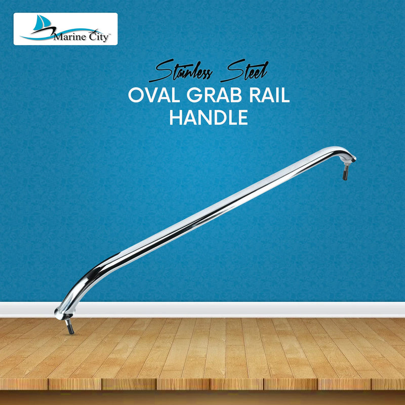 MARINE CITY Smooth Polished Stainless Steel Heavy Duty Oval Grab Bar Handle Hand Rail with Flange and Stud 18 Inches for Boats – Ships – Yachts – Kayaks – Hardware Accessories (Pack of 1)