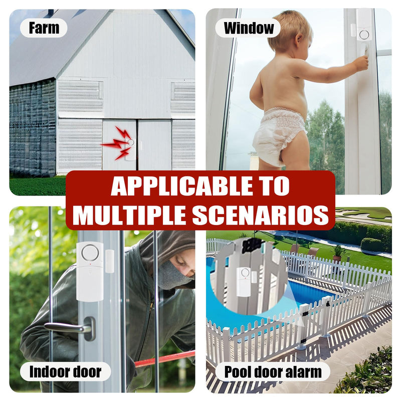 Door Alarm with Remote, Door Alarms When Opened, Window Alarms for Home Security, Pool Alarm for Kids Safety 4 Receivers+4 Remotes