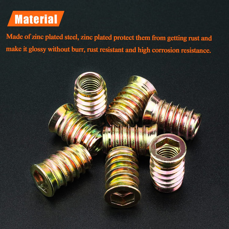 3/8-16 Threaded Inserts, Wood Inserts, Steel Threaded Inserts for Wood Furniture Screw, HELIFOUNER 15 Pieces 3/8”-16 x 25mm Threaded Inserts with Hex Wrench for Wood Furniture 3/8"-16 x 25mm