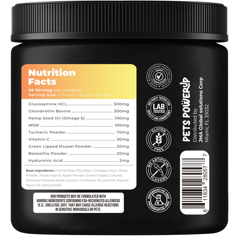 Hip & Joint Mobility Dog Vitamins and Supplements (120 Ct) Dog Bites Soft Chews Treats with Glucosamine Chondroitin MSM Turmeric Omega 6 Dog Joint Supplement for Small Medium Large Dogs